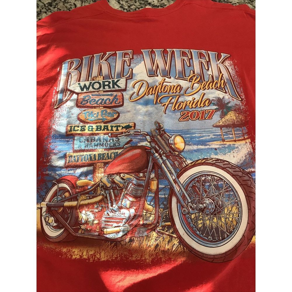 "Daytona Beach‎ Bike Week" 2017 Mens Size XL 75th Anniversary Red  T-Shirt